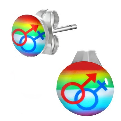 Male Female LGBT Pride Symbol Earrings - Rainbow F...