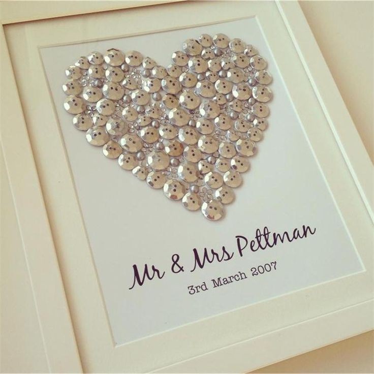 Silver button art heart, personalised gift for a w...