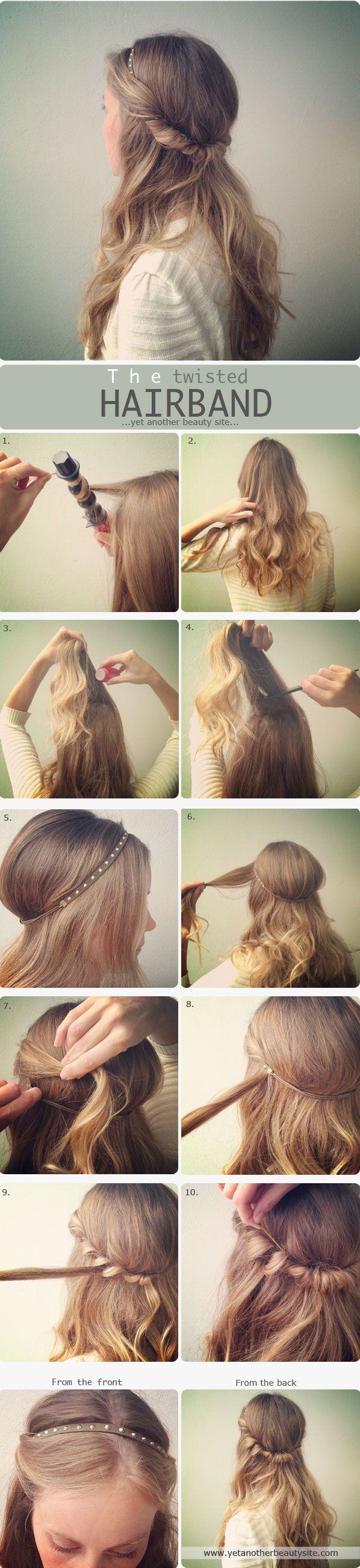 Styling hair around a headband.