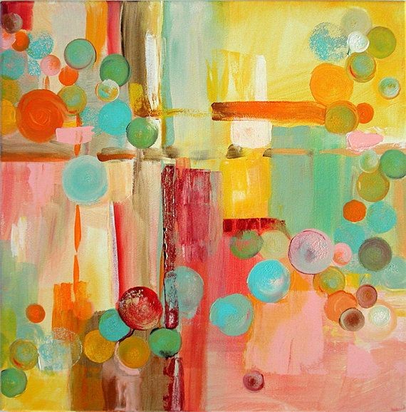 Original Abstract Painting Square 16x16 Canvas by...