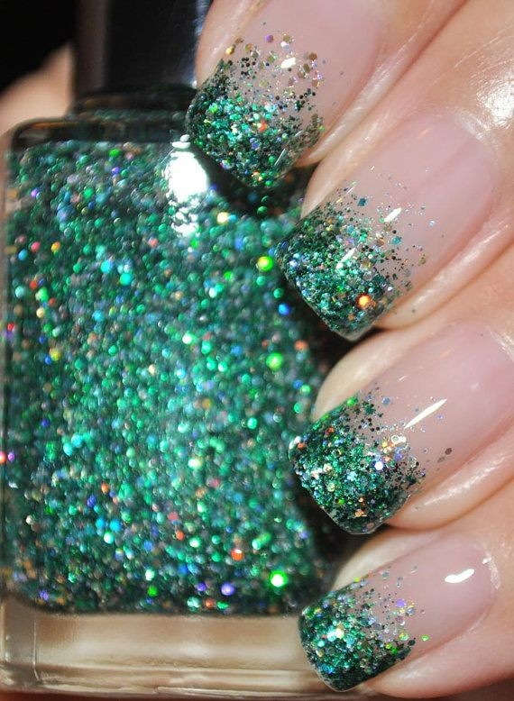 On A Budget Green and Gold Glitter Nail Polish by...