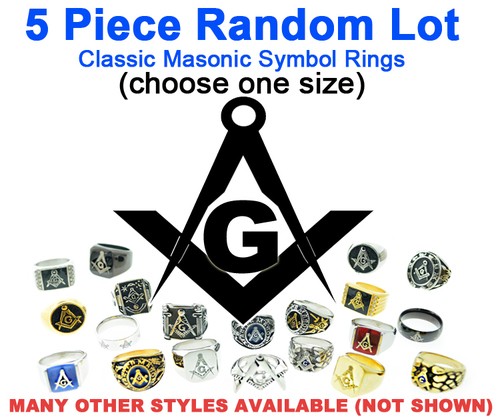 Five (5) Pack - Random Freemason Rings Cheap (Sele...