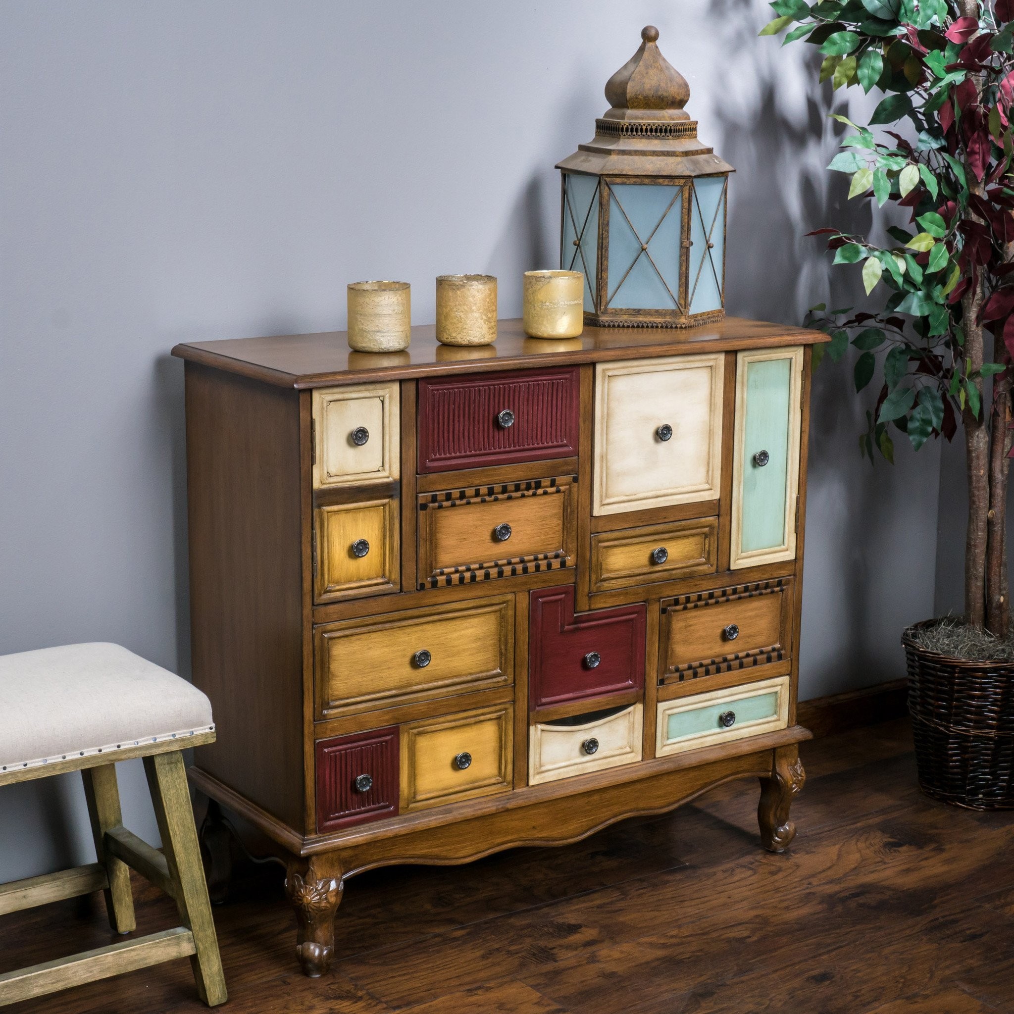 Leo Multicolor Wood Chest of  Drawers Cabinet Dres...