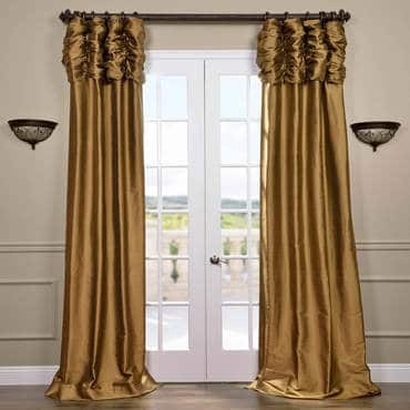 Ruched Taupe Gold Thai Silk Curtain
