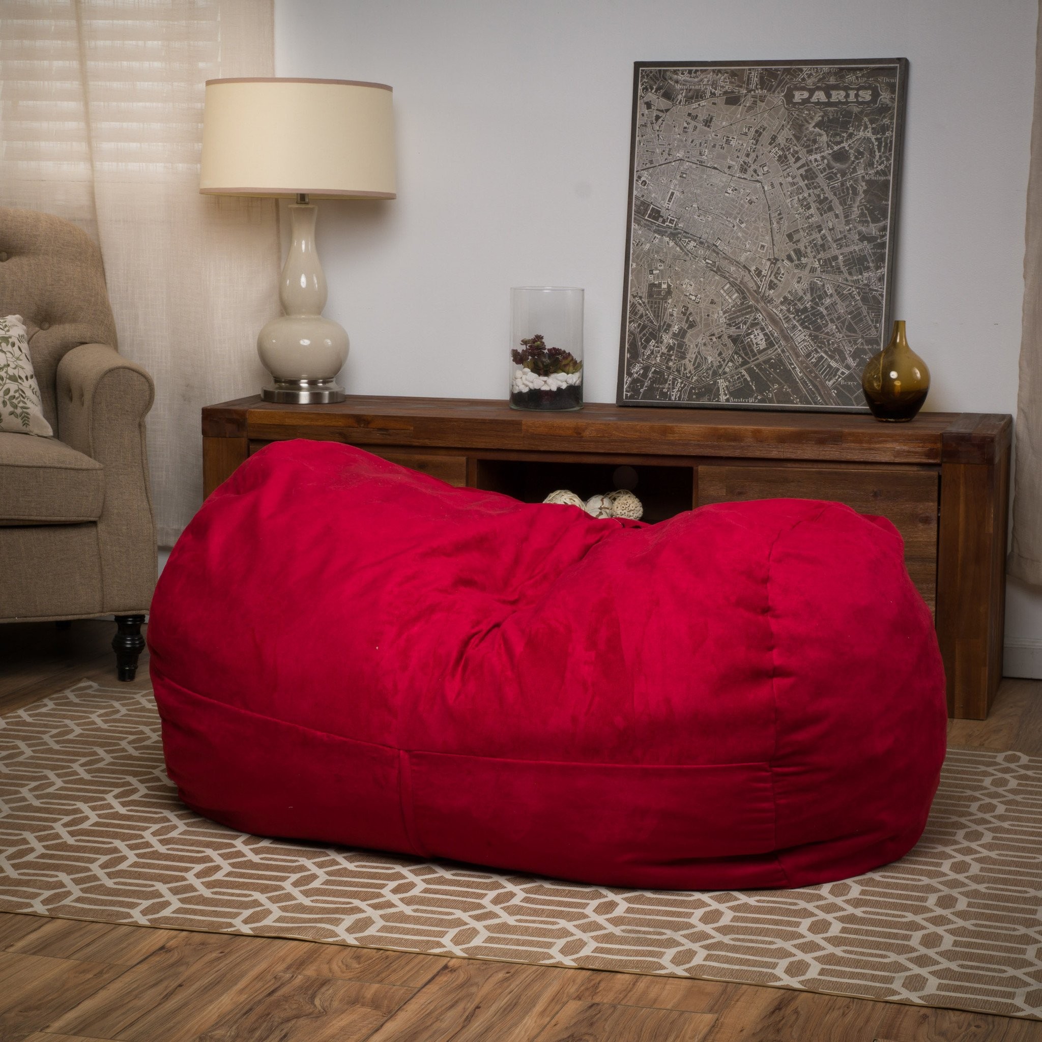 Cassell Red Fabric 4-foot Lounge Beanbag Chair