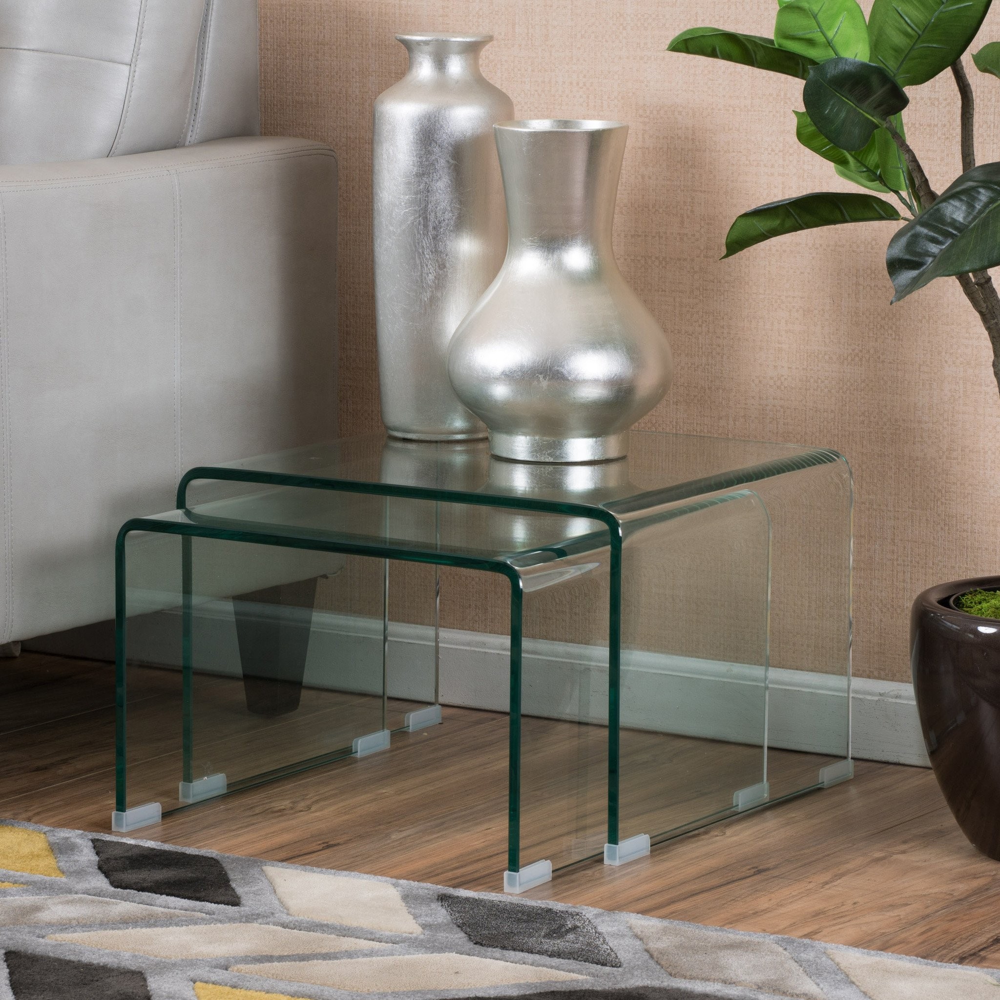 Angel Tempered Glass Nesting Tables Set Of Two (2)