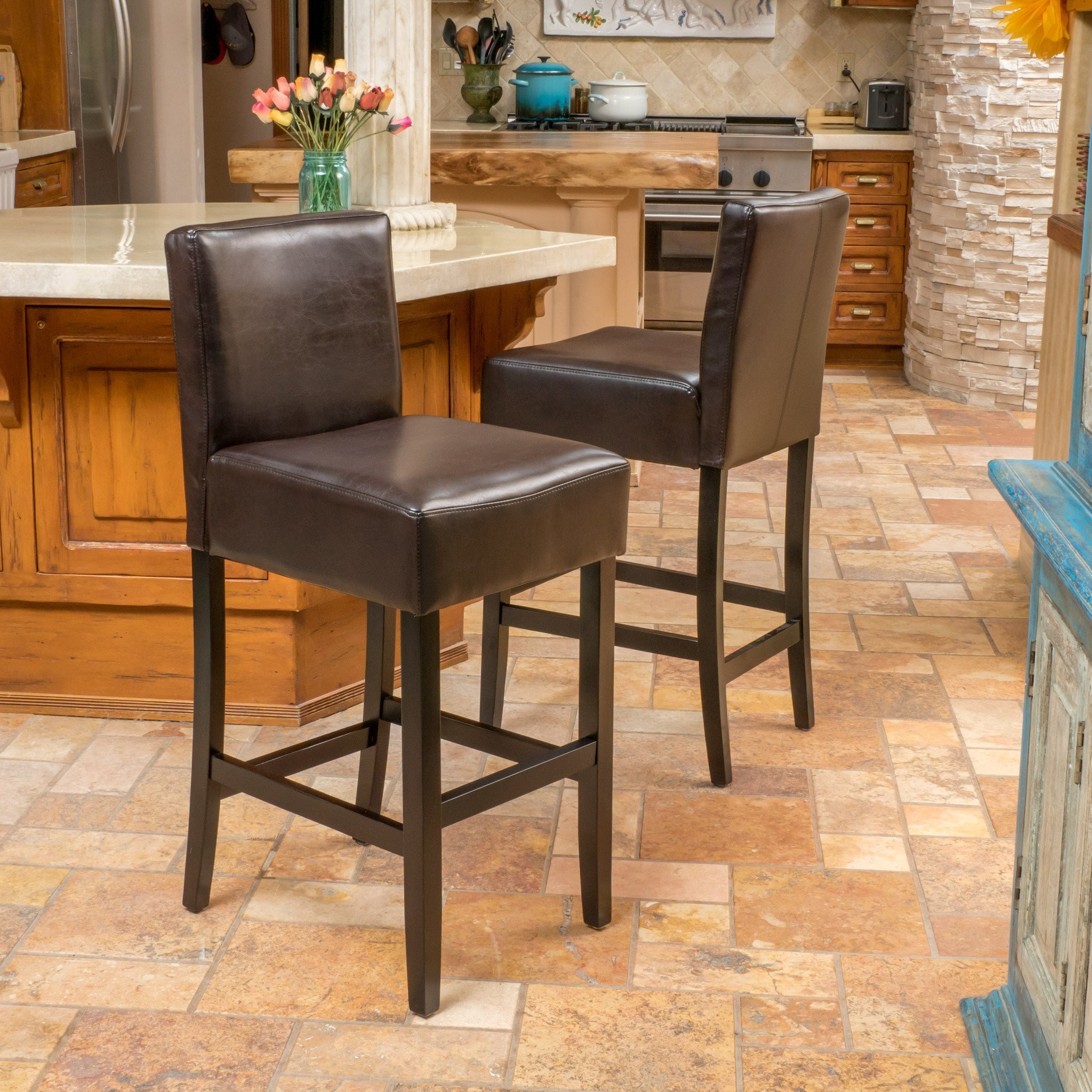 Devin Brown Leather Barstool (Set of 2)