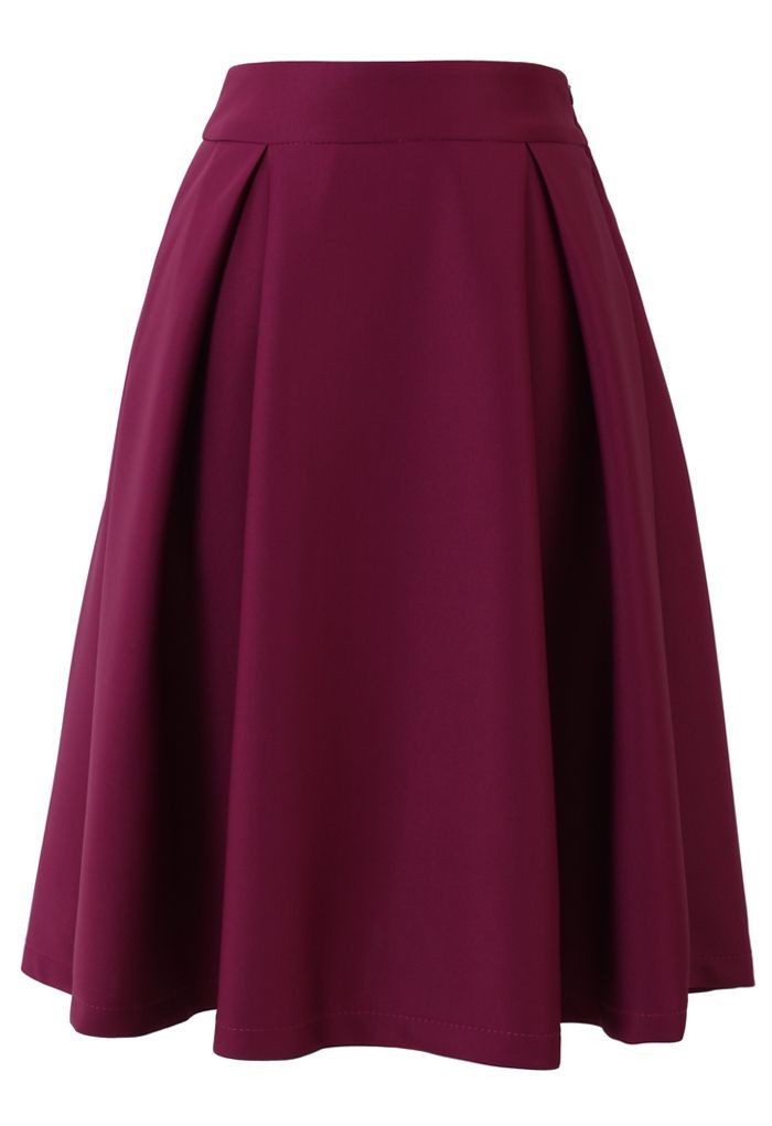 Full A-line Midi Skirt in Violet - Retro, Indie an...