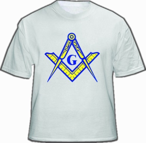White Masonic T-Shirt For Freemasons - Blue and Ye...