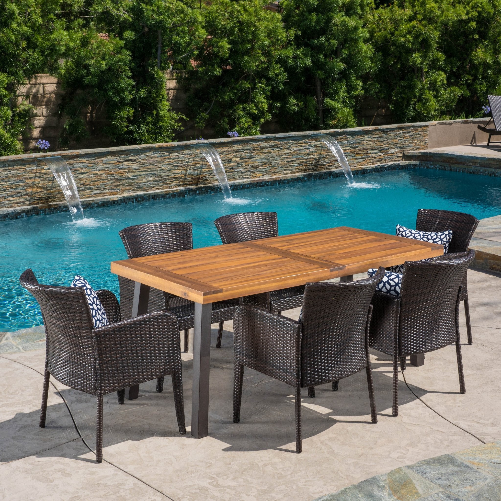 Helton 7 Piece Outdoor Dining Set (Wood Table w/ W...