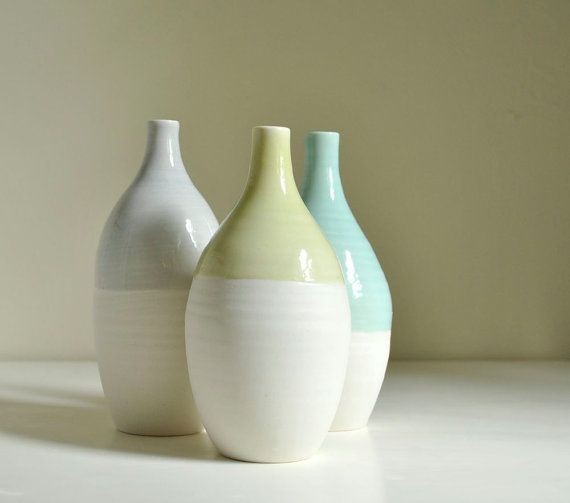Three Modern Pottery Porcelain Half Dipped Porcela...