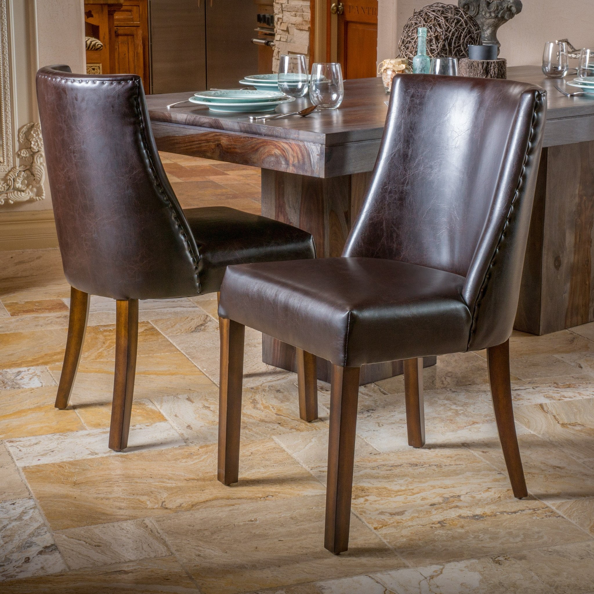 Rydel Brown Leather Dining Chairs (Set of 2)