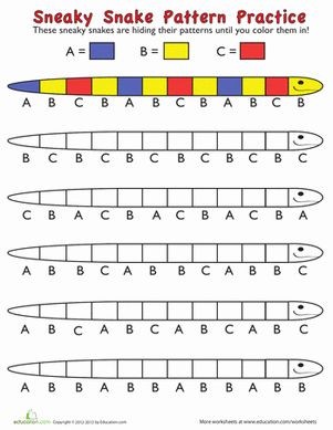 Kindergarten Patterns Worksheets: Snake Coloring P...