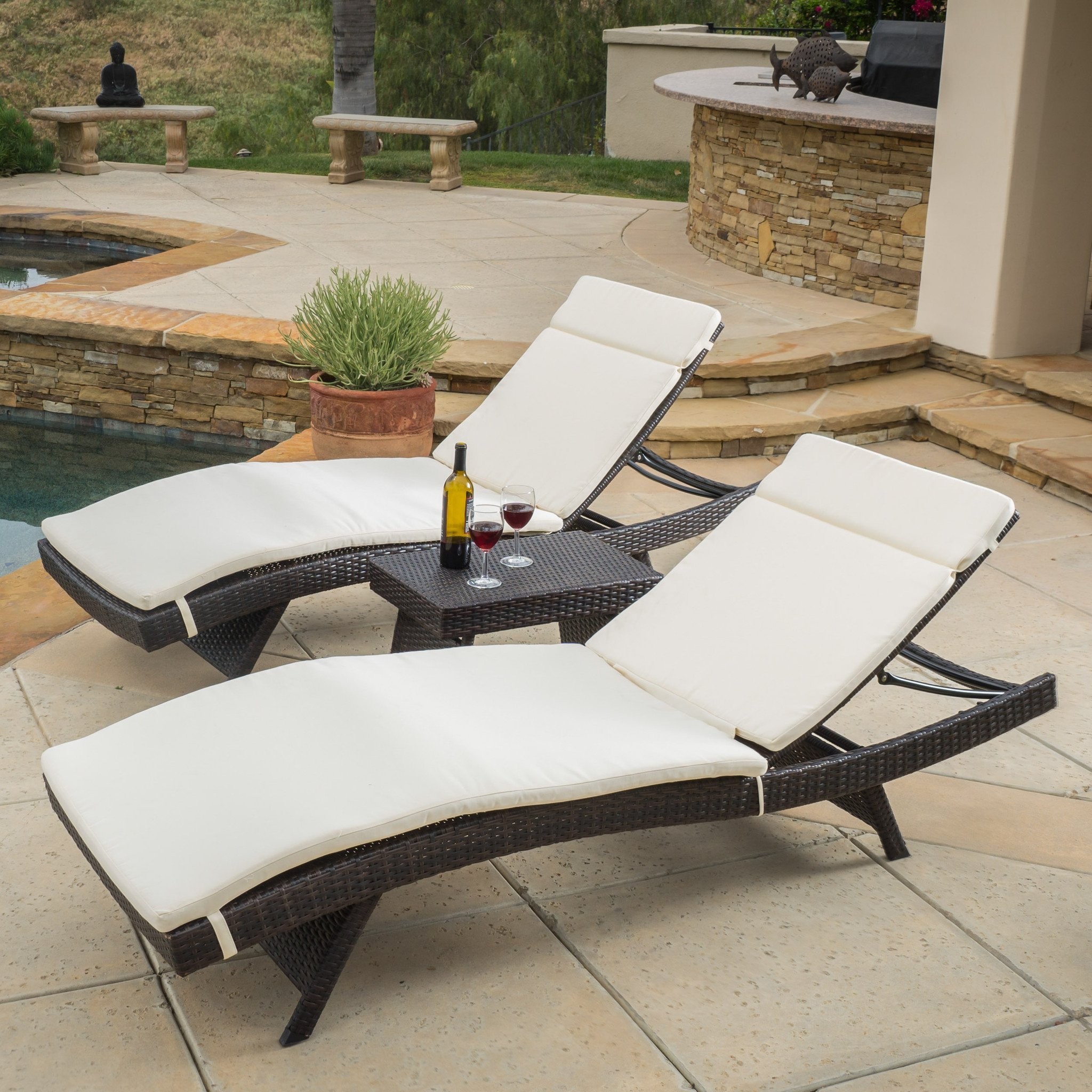 Lakeport Outdoor 3pc Adjustable Beige Chaise Loung...