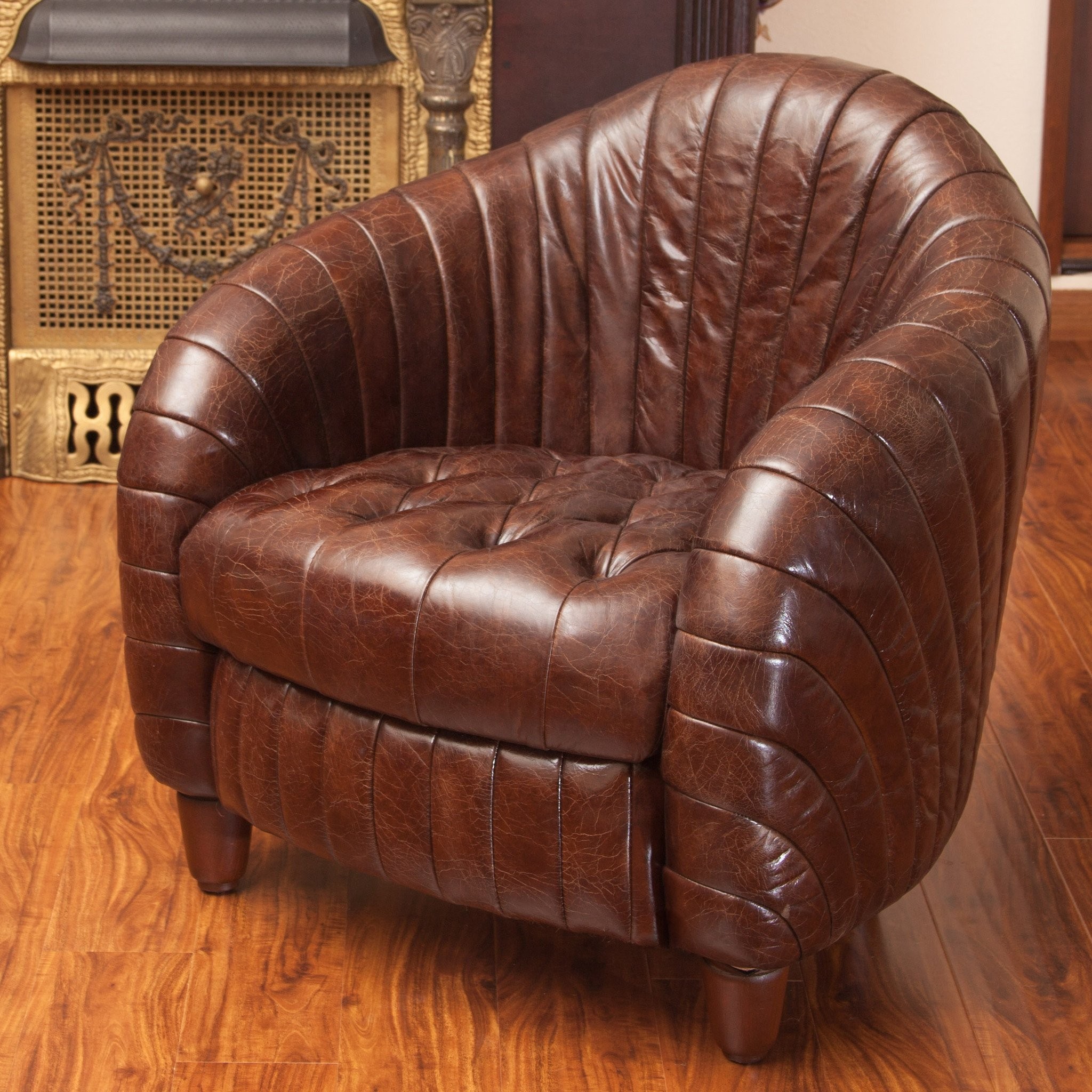 Aden Brown Tufted Channeled Leather Club Chair
