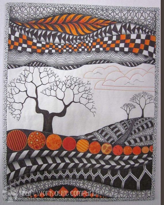 Orange Zendscape Art Quilt by HartworkQuiltCompany...