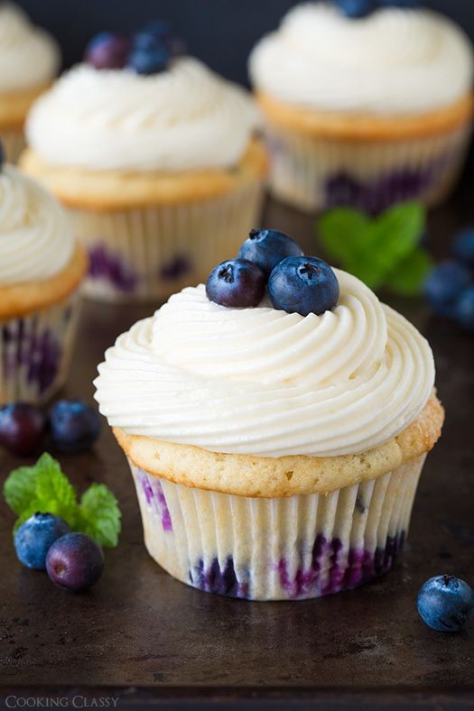 Blueberry Cupcakes with Cream Cheese Frosting - th...