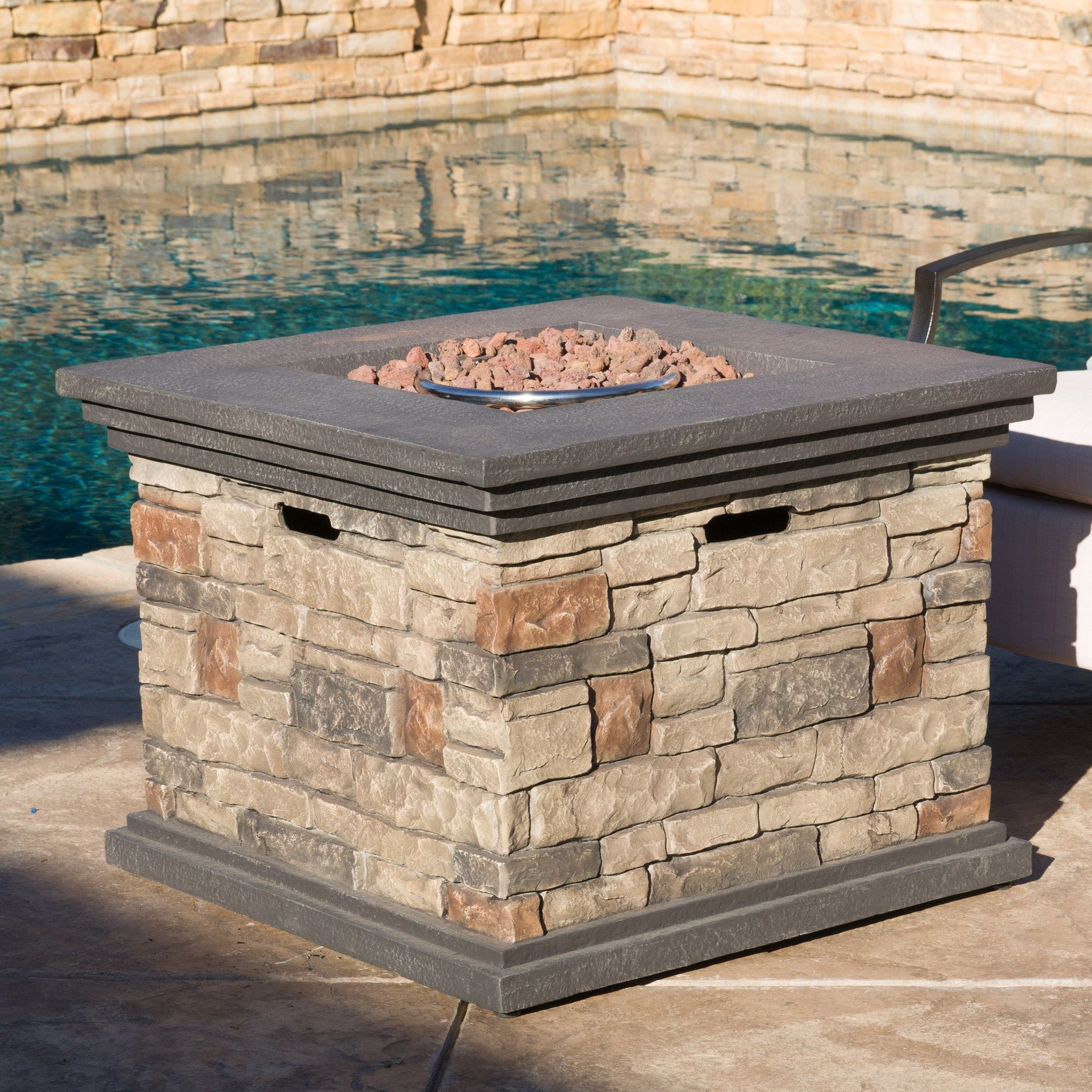 Crawford Outdoor Square Liquid Propane Fire Pit wi...