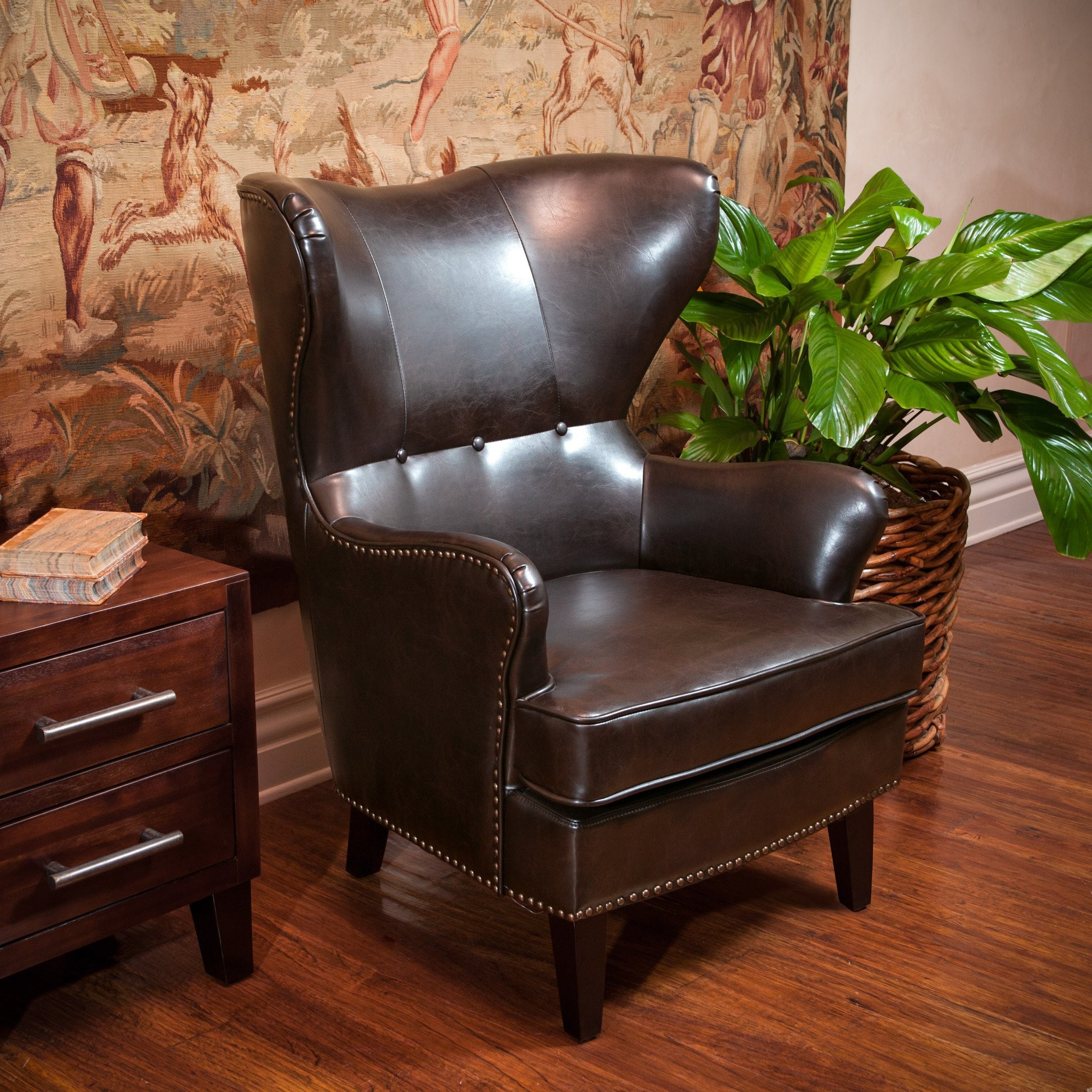Romford Brown Leather Wingback Club Chair