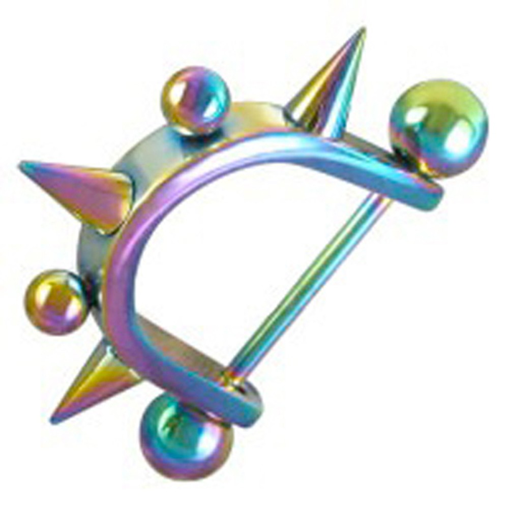 Anodized Balls & Spikes Rainbow Nipple Ring -...