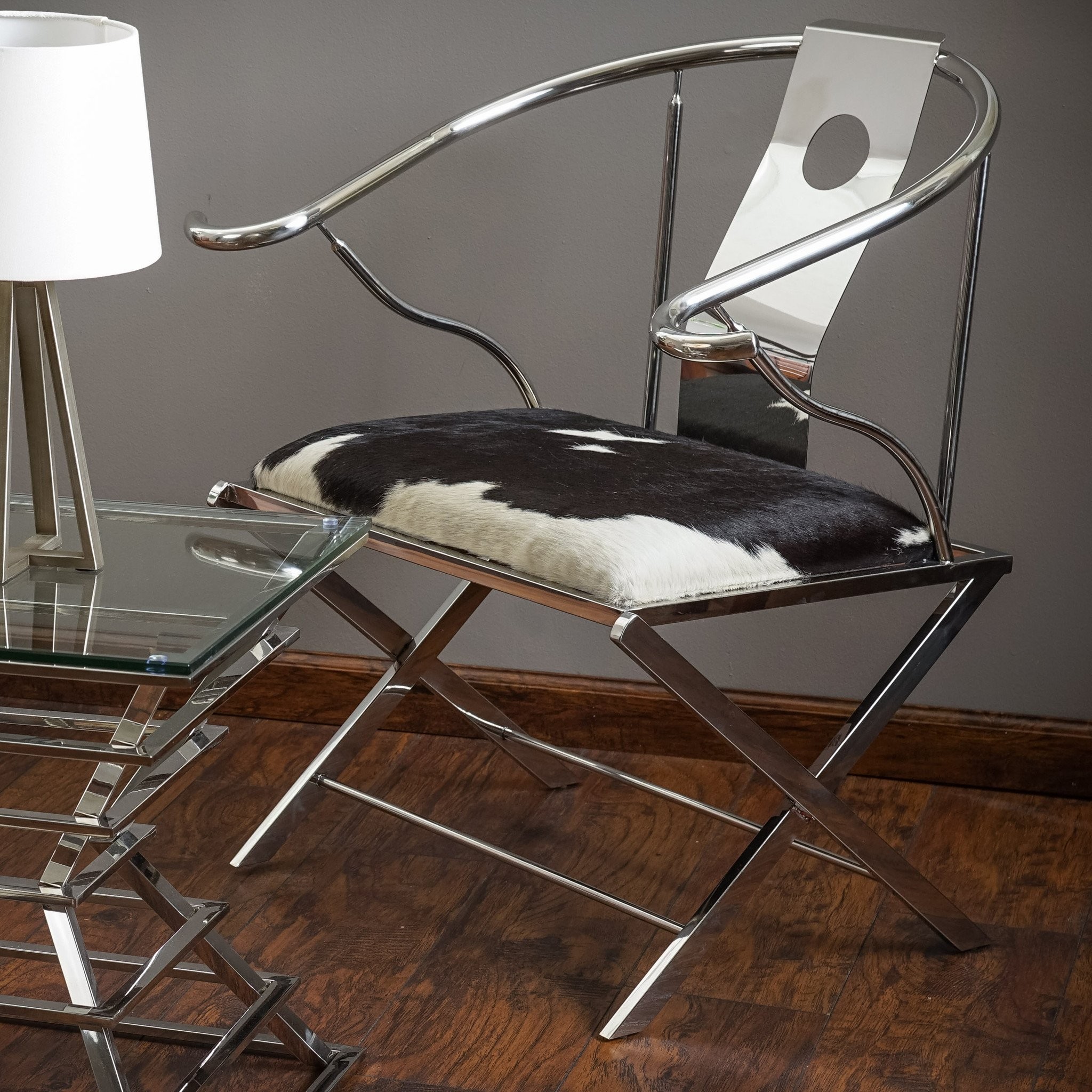 Quentin Stainless Steel Black and White Cowhide Le...