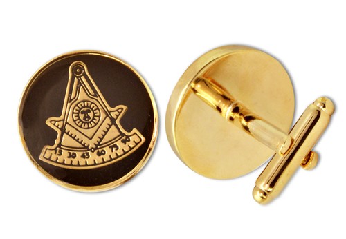 Round Shaped Masonic Cuff links - Black and Gold C...