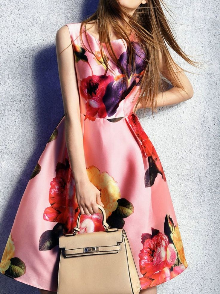 pink dress,floral dress,print dress,vest dress,ska...