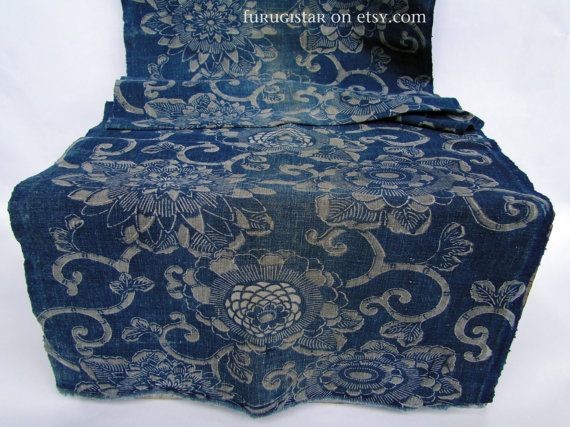 antique Katazome cotton folk textile - Meiji era (...