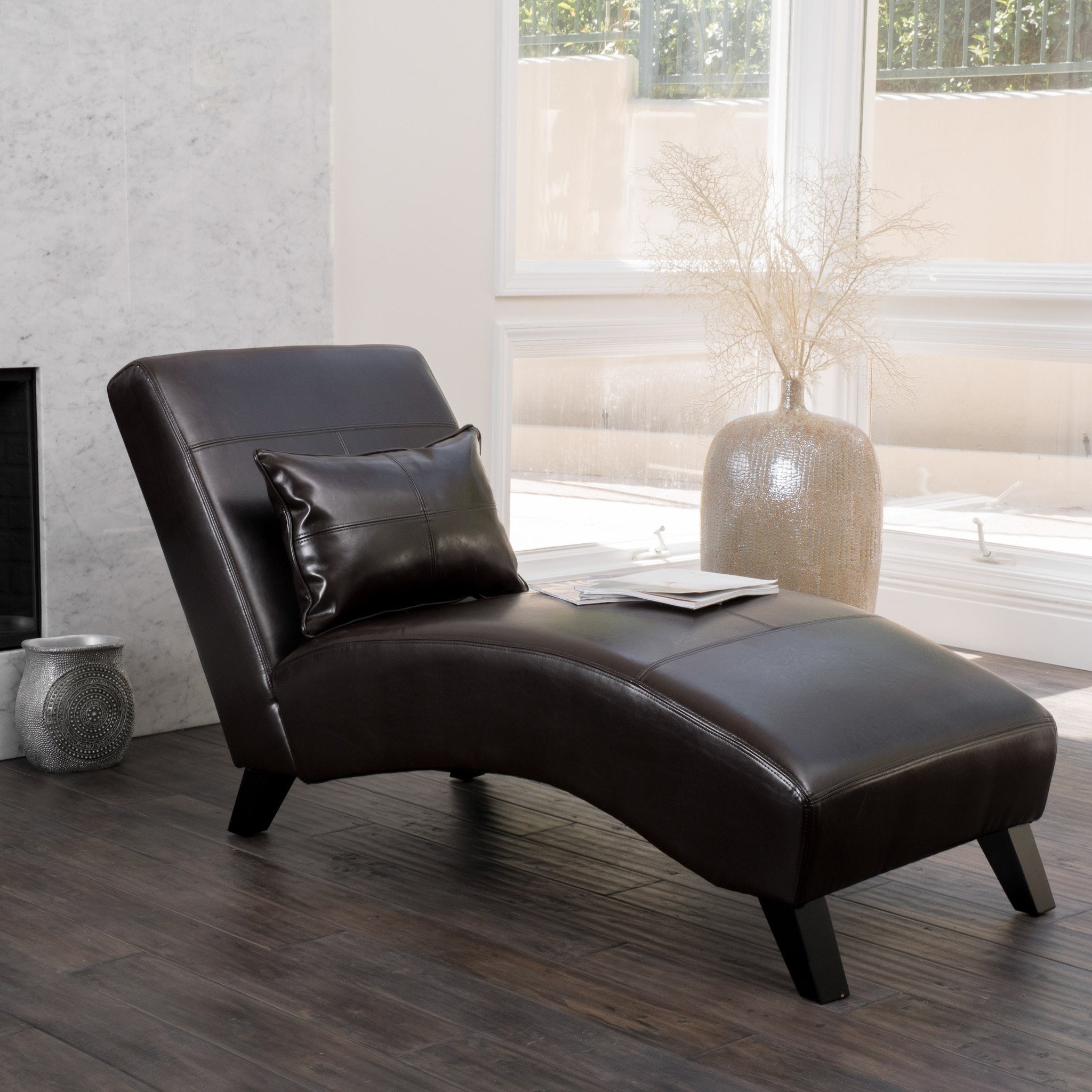 Laguna Brown Leather Curved Chaise Lounge Chair &...