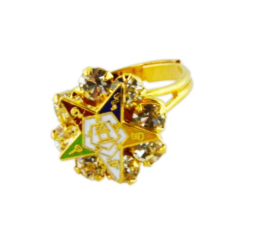 OES Gold-Plated Adjustable Ring with CZ Stones - O...