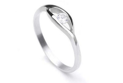 Stainless steel Promise ring w/ Single CZ Stone -...