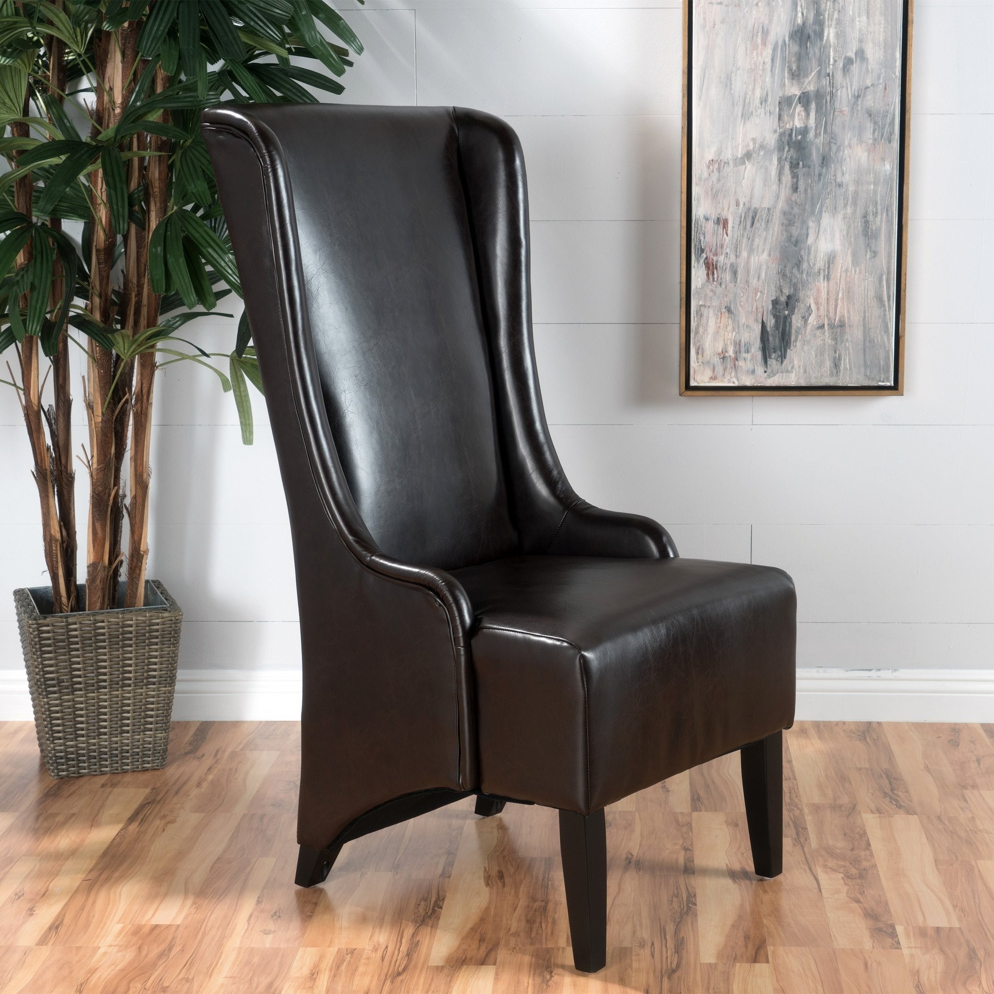 Haddone High Back Brown Leather Dining Chair