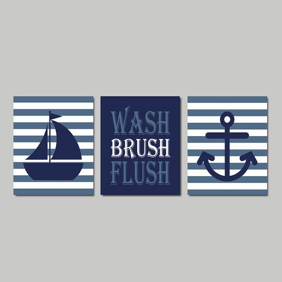 Kids Nautical Bathroom Decor Wash Brush Flush by L...