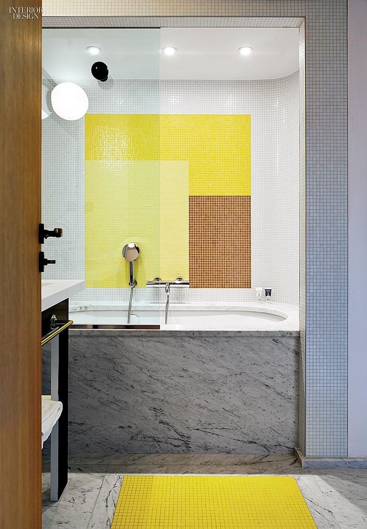Ceramic tile creates a composition on a bathroom&#...