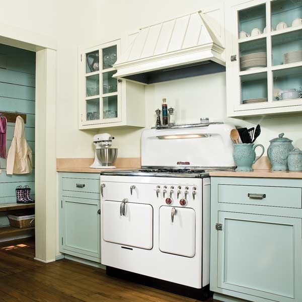two-toned cabinets, painted inside to match, butch...