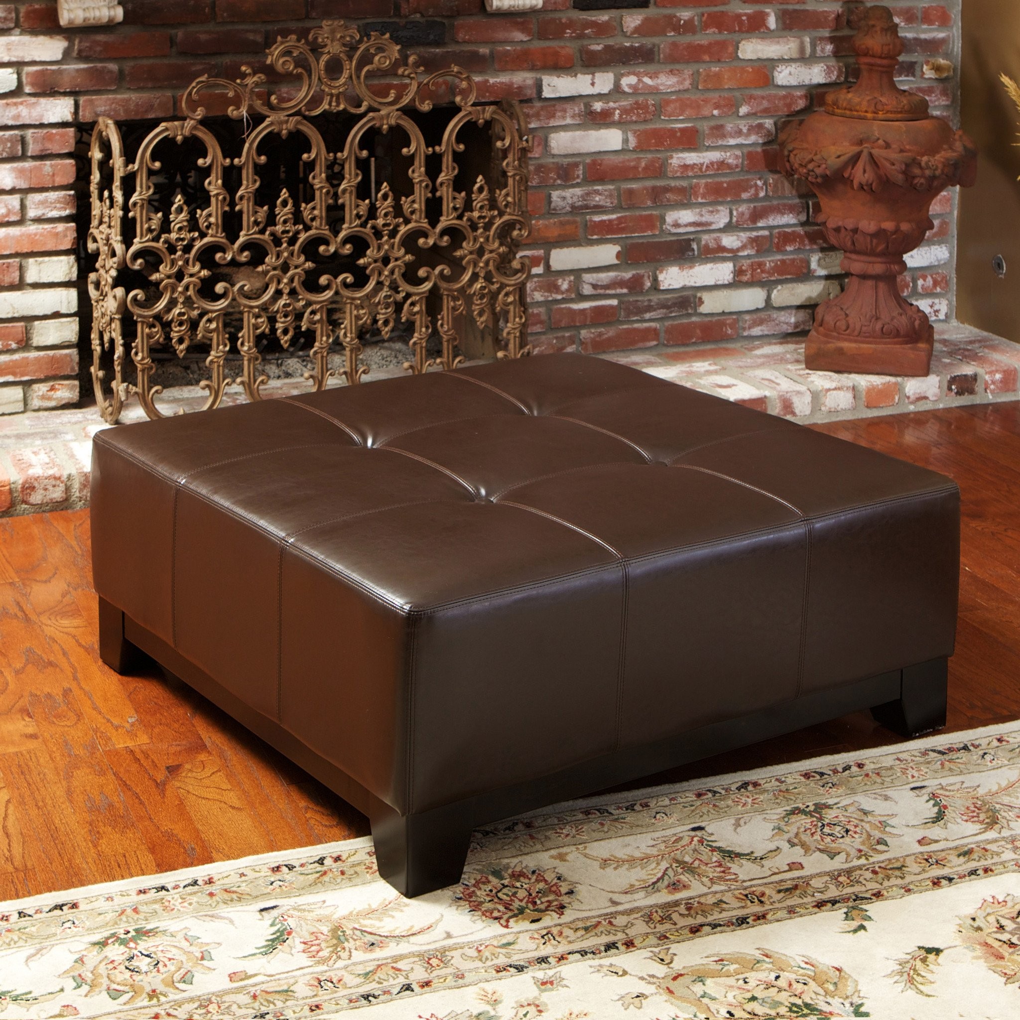 Avalon Chocolate Brown Leather Ottoman