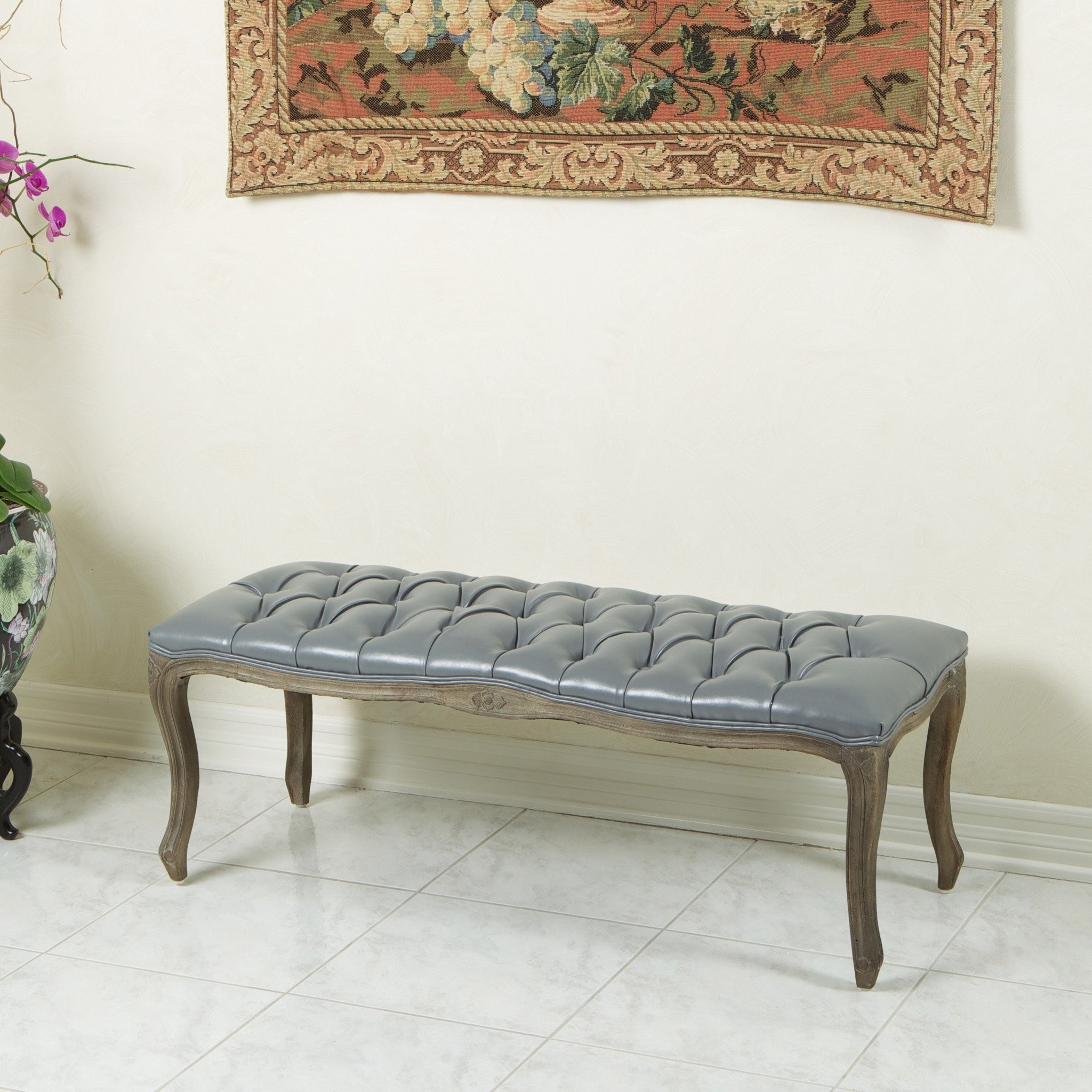 Francis Grey Leather Ottoman Bench