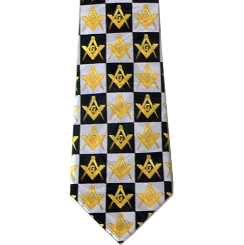 Masonic Neck Tie - Black and White Polyester long...