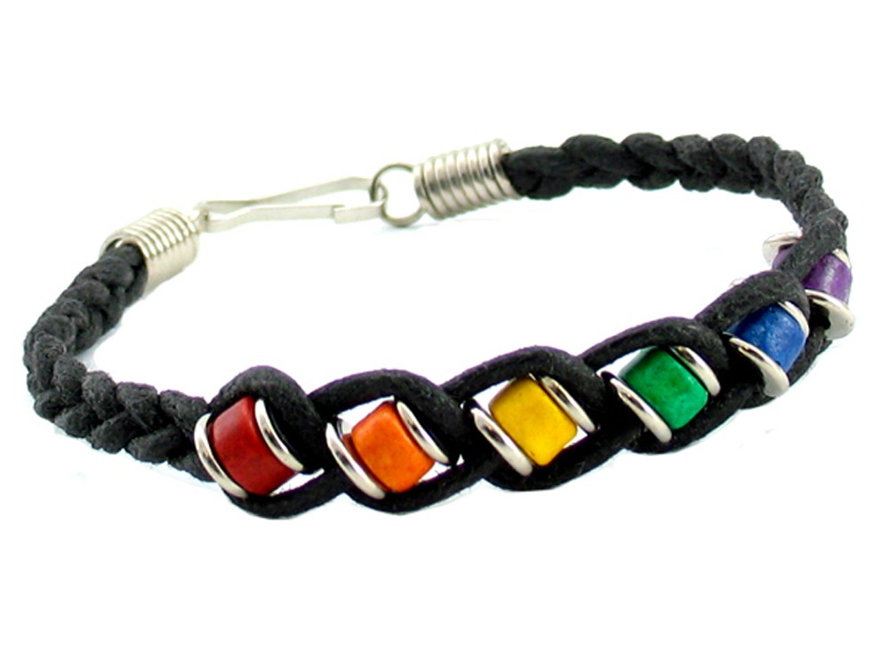 Black Woven Ceramic Bead Rainbow Bracelet (thin wi...