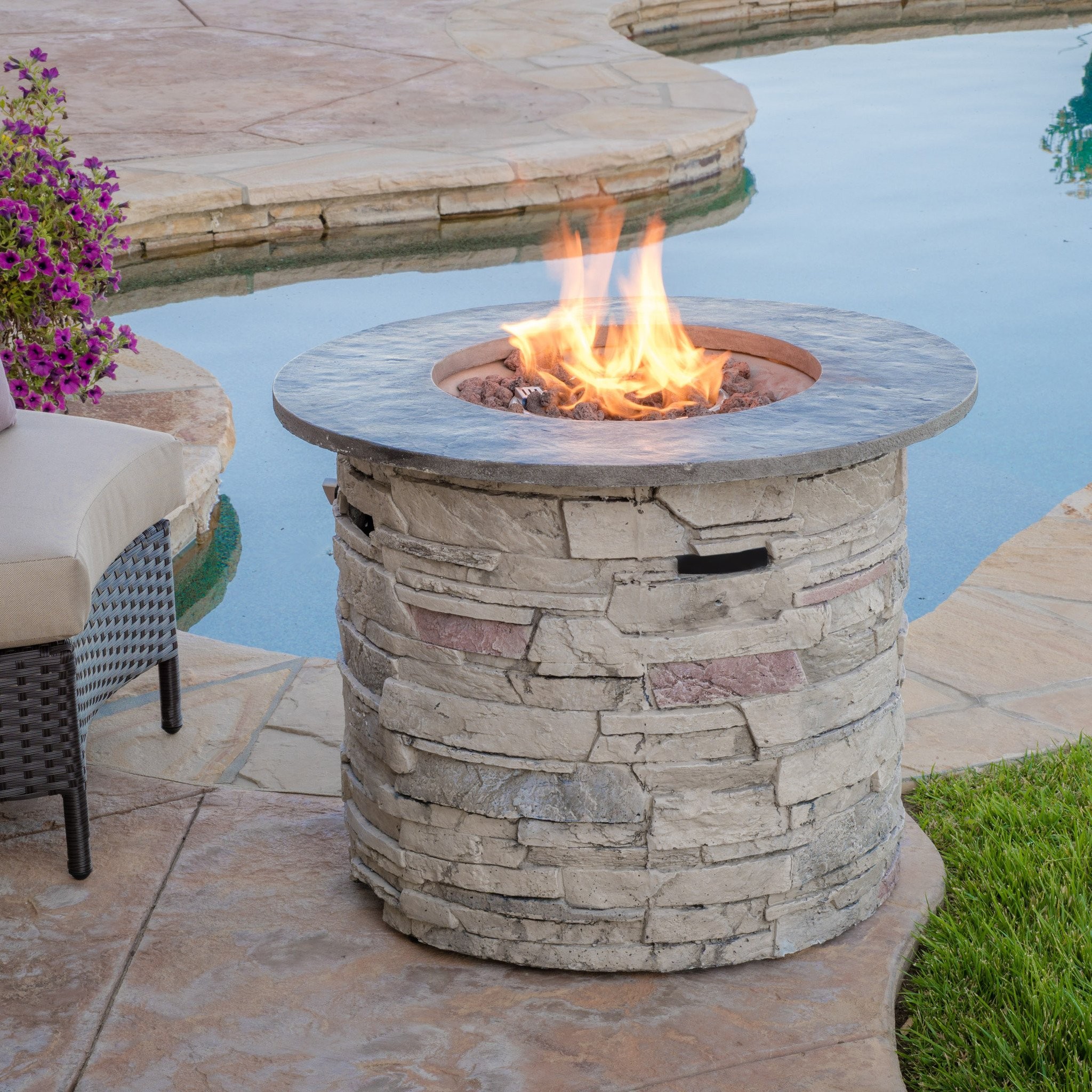Blomgren 32" Stone Circular MGO Fire Pit With Grey...