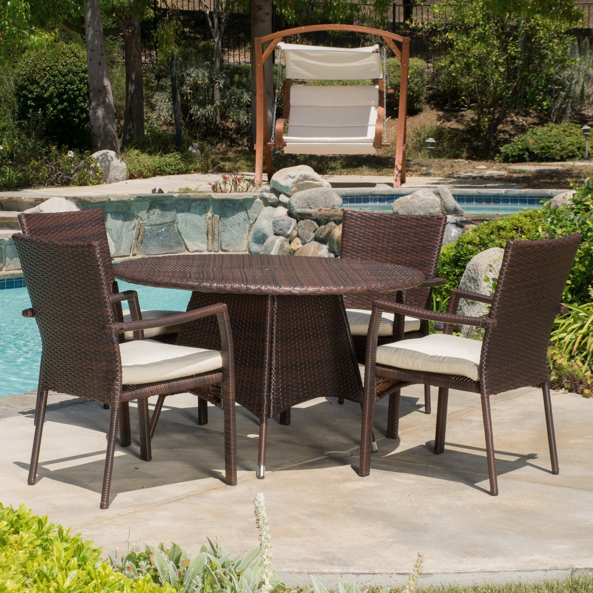 Cypress Outdoor 5-piece Wicker Dining Set with Cus...
