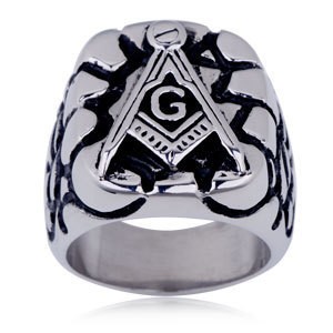 Steel Rocky Face Freemason Ring / Masonic Ring - E...
