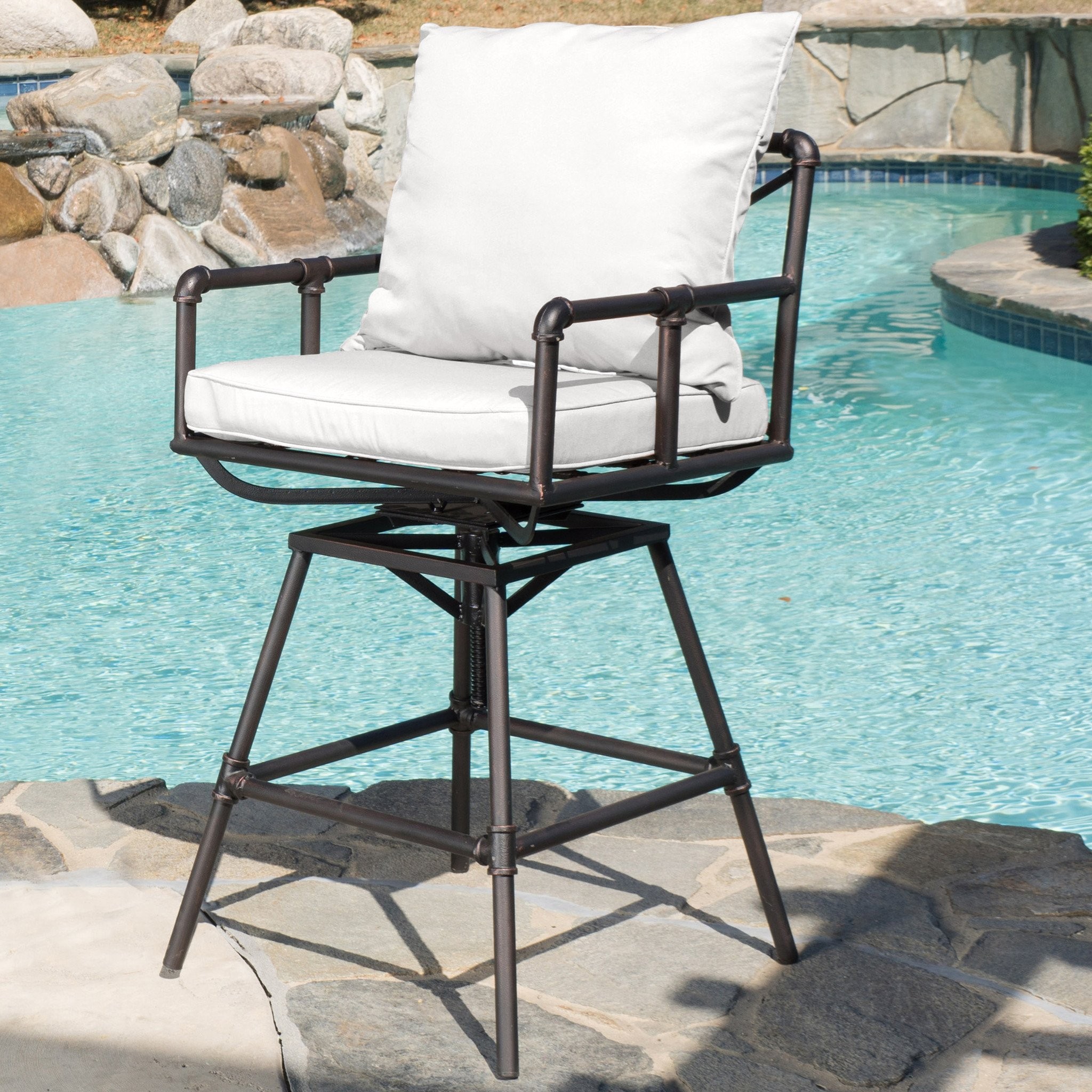 Varick Outdoor Adjustable Pipe Barstool with Cushi...