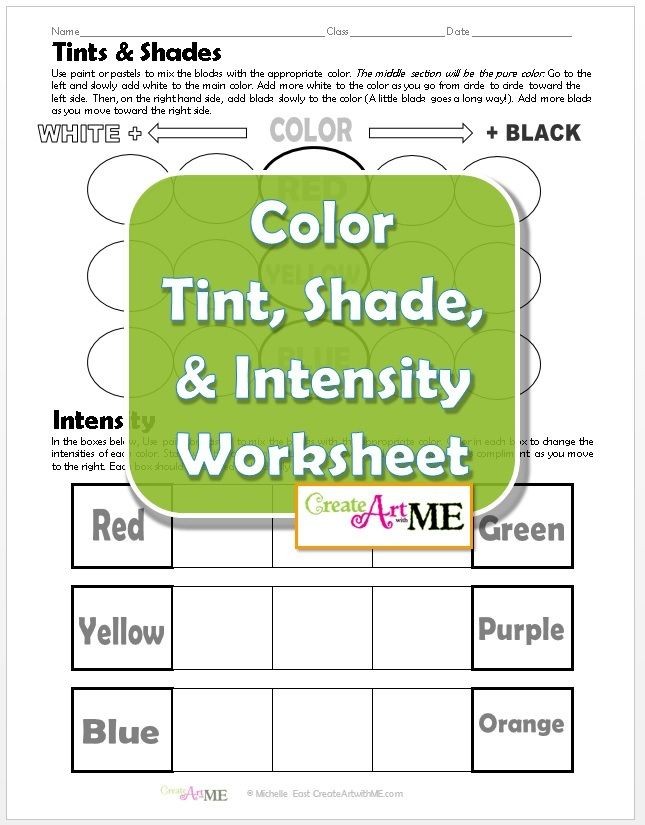 Color Tint, Shade & Intensity Worksheet is des...