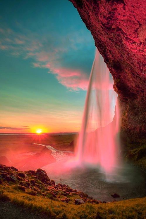 ✯ Sunset in Iceland -  Seljalandsfoss Water...