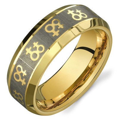 Gold Female Symbols Lesbian Wedding Ring Band Prom...