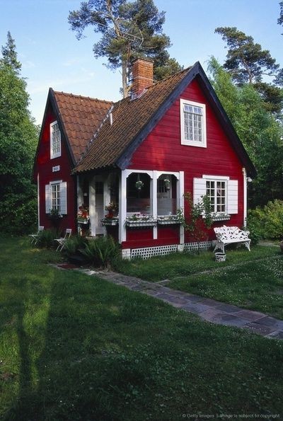 Cute small red cottage farmhouse