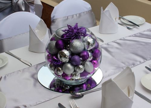 Purple and silver bridal shower/wedding centerpiec...