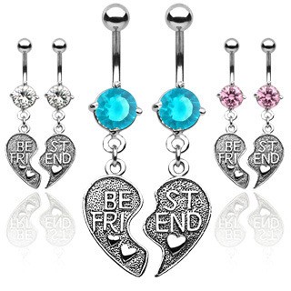 2pc Set - Best Friends - BFF Dangle Navel Ring (Be...