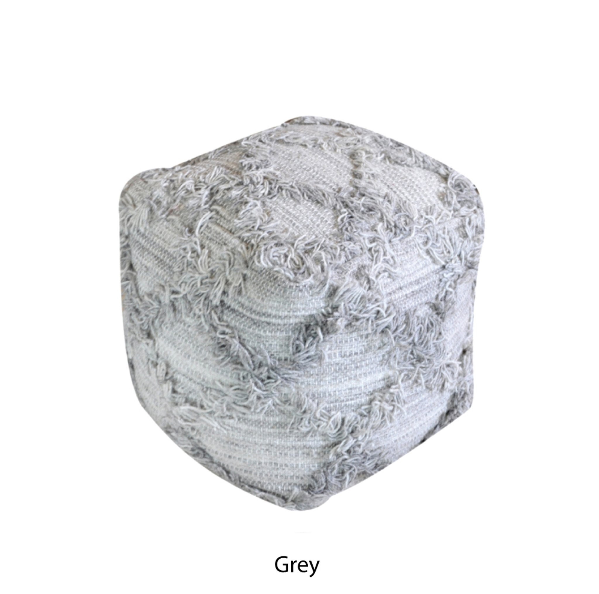 Viraj Artisan Grey Fabric Cube Pouf